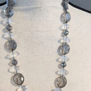 Grey & Clear Crystal Necklace with Grey Ri…